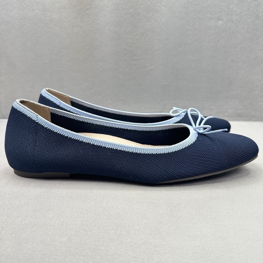 Vionic Klara Knit Womens Size 12 Ballet Flat Navy Blue Square Toe Comfort Bow